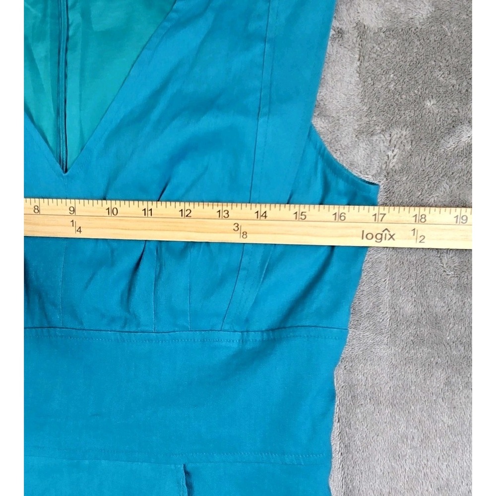 Adrianna Papell Teal Shutter Pleat Sheath Dress Size 8 Lined Linen Blend - Picture 9 of 9